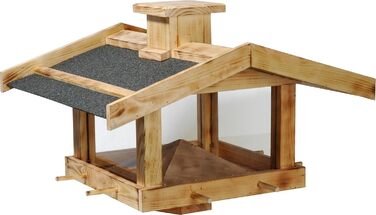 Садова годівниця для птахів dobar з масиву сосни, монтаж на стійку, 47x45x32 см, дах з бітуму