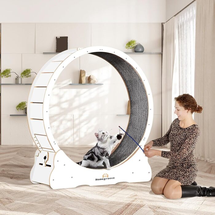 Катання для котів Homegroove, 113 см - біле, XL. Бігове колесо для котів знімним килимком для схуднення та здоров'я