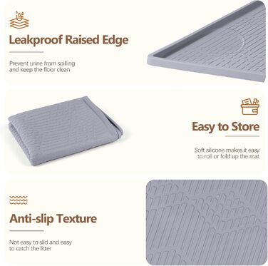Килимок для котячого туалету Bartuke з іграшкою-м'ячиком, 86x56 см, силіконовий, контролює розсипання наповнювача, м'який для лапок, легко миється (Білий) Білий 86x56 см (Світло-сірий 97x63 см)