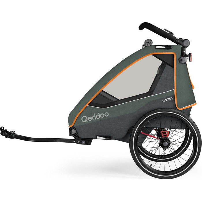 Qeridoo Lynix 1 Forest Green - Причіп для велосипеда, дитячий, на 1 місце, з підвіскою та ременями безпеки | Дитяча коляска-візок, прогулянка, Walker & Bike