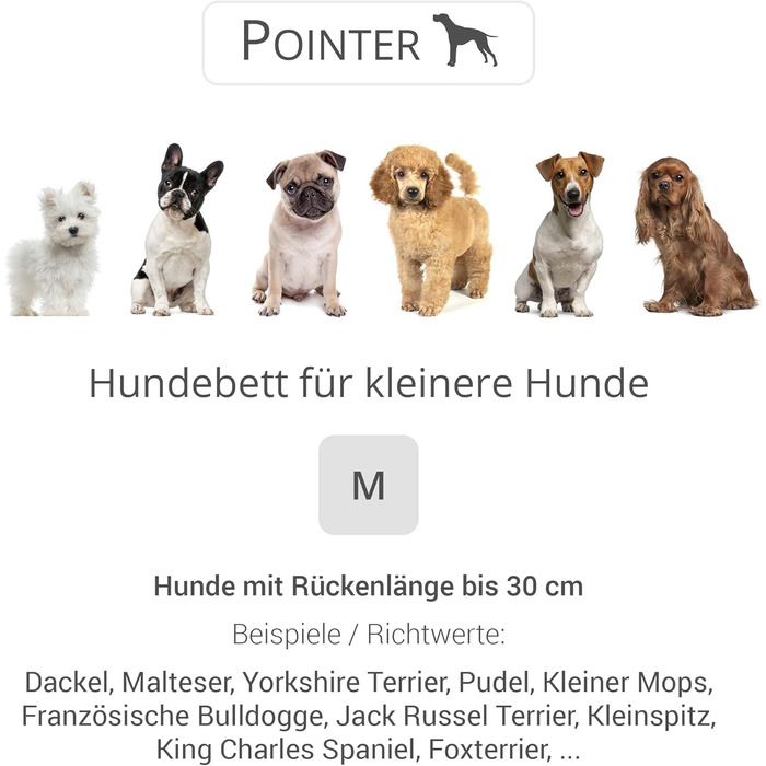 Ортопедичне ліжко для собак маленьких порід Pointer - 70x60 см, світло-сірий колір, знімний матрац, миється до 95°C, стійке до подряпин та укусів, Made in Germany
