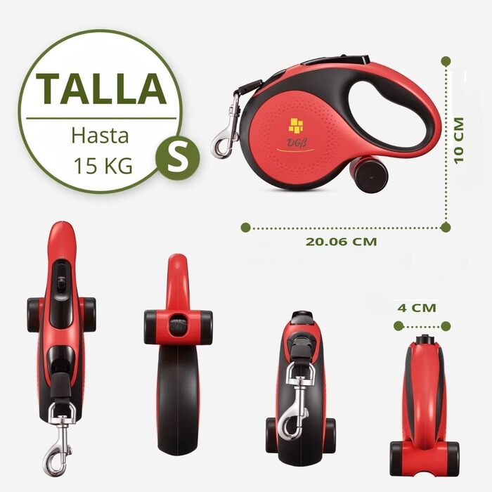 Висувна поводок для собак, 3 м, для малих, середніх та великих собак, ергономічна ручка, до 15 кг, розмір S, червоний