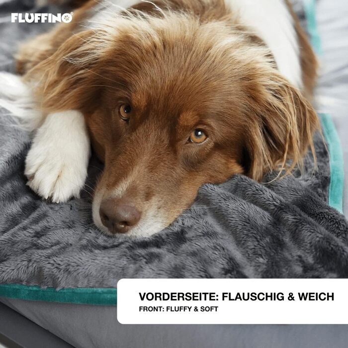 FLUFFINO® Двостороння ковдра для собак, м'яка та міцна, 150x100 см, сіра, прати при 40°C – плед для великих і малих собак, покривало на диван