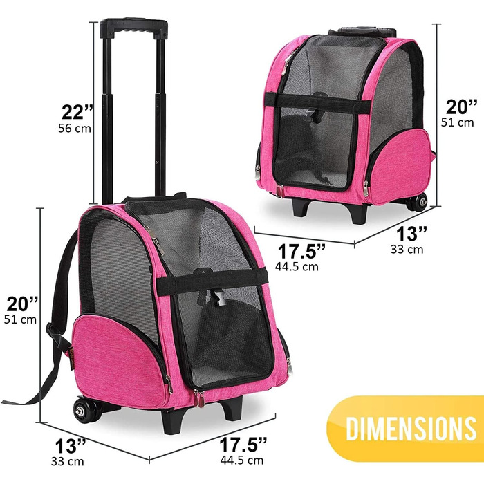 Рюкзак-переноска для тварин Kopeks Deluxe з подвійними колесами, великий (рожевий)