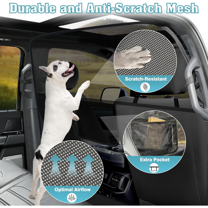 Сітчаста перегородка для собак у машину Mixsuper, 133,1 см, для позашляховиків, пікапів та легкових авто, чорна, велика