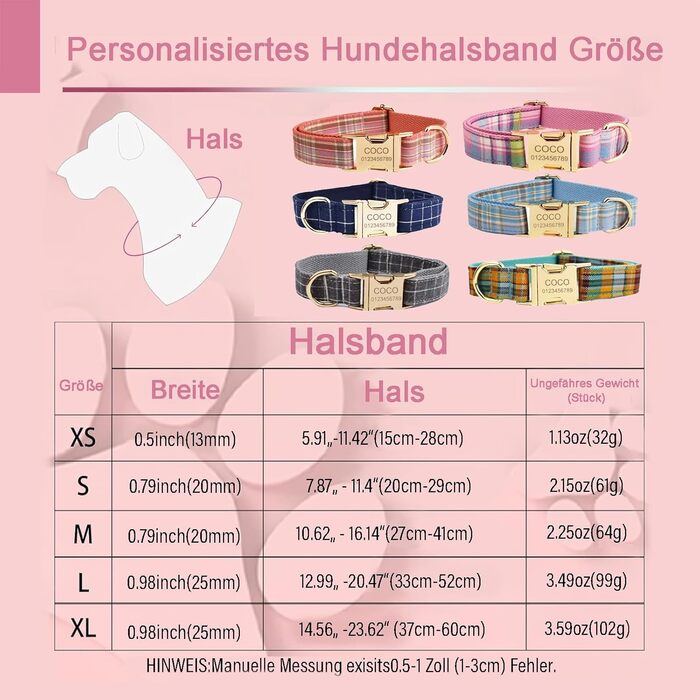 Персоналізоване собаче ошийник з металевою застібкою, з іменем та номером телефону. Регульовані розміри для великих та середніх собак (Collar 05)