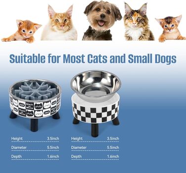 Набір мисок для котів з повільним годуванням (2 шт.) - широкі, з нержавіючої сталі, підставка з пластику та силікону. Ідеально для котів з чутливими вусиками. Фідер для води та корму.