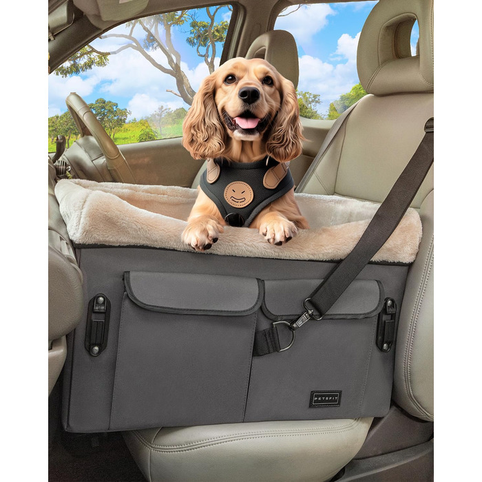 Автокрісло для собак Petsfit - сіре, M - для середніх та 2 маленьких собак