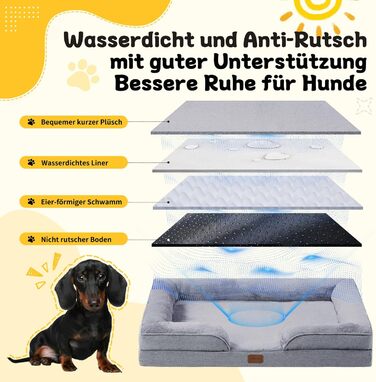 Ортопедичне ліжко для собак середніх та великих порід, 109x84x21 см, з високощільним шаром, знімний водонепроникний чохол, зручне, неслизьке (Світло-сірий, L)