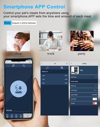 Розумна автоматична годівниця WellToBe для котів і собак, Wi-Fi, на 2 коти, з таймером, записом голосу, керуванням через додаток, порційна, до 6 прийомів їжі на день, чорна