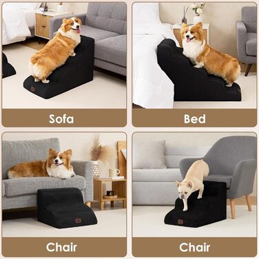 Сходинки для собак EHEYCIGA: 50 см, 4 сходинки, для маленьких собак, на диван/ліжко, з високощільним губчастим матеріалом, знімний та миючий чохол, антиковзне покриття, сірий (40 x 50 x 30 см)