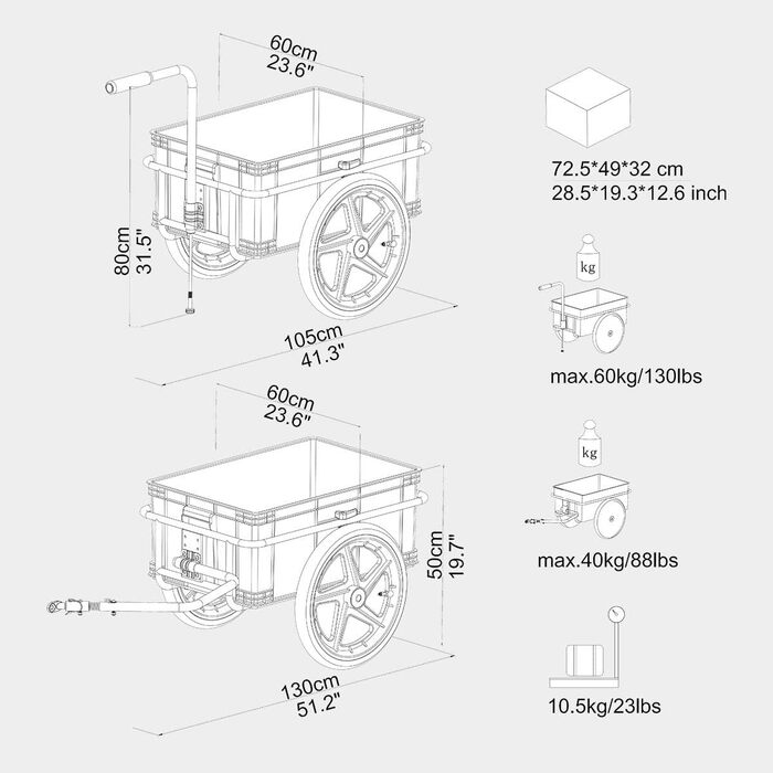 Велосипедний причіп Tiggo VS Plus з вантажною коробкою 70 літрів (причіп-вантажівка)