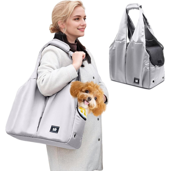 PETCUTE Сумка-переноска для собак та котів, сіра. Дихаюча, з міцною основою, безпечна, з поводком та кишенями. Підходить для маленьких та середніх собак, кошенят та котів