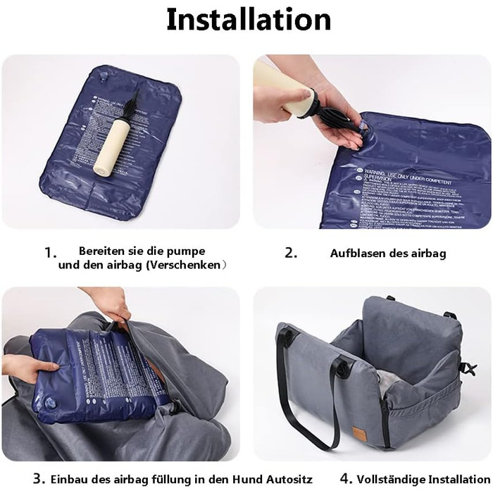 Автокрісло для собак та котів, сіре, з кріпленням та кишенею для зберігання, для маленьких та середніх порід