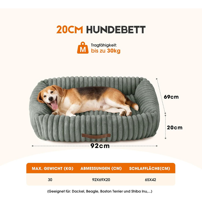 Ортопедичний лежак для собак великих порід, м'який лежак-софа з подушкою для голови, знімний килимок, з ручками (109x76x20 см, темно-сірий)