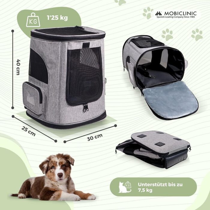 Mobiclinic® Pets: Сучасна переноска-рюкзак для котів та собак, 30x25x40 см, Thor, складна, з сіткою, аксесуари, подвійний хват, регульована