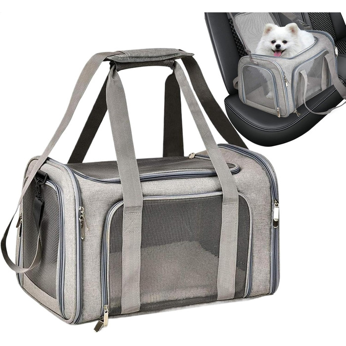Транспортна переноска для тварин, сумка-переноска, переноска для собак, портативна, багатофункціональна, м'яка, складана, сіра