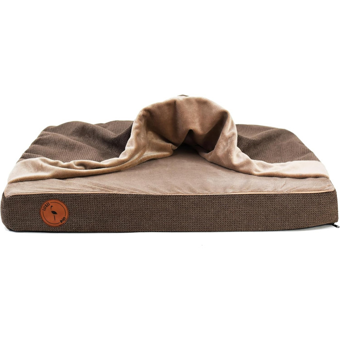 М'яке ліжко для собак середніх порід з ортопедичною матрацною поверхнею, з капюшоном, неслизьке, з можливістю прання, з блискавкою (колір: коричневий, розмір: 55 x 45 x 8 см)