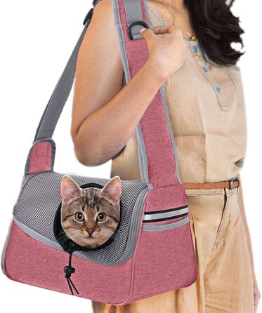 Сумка-переноска для собак та котів | Дихаюча сумка-переноска для тварин, регульована, з кишенею, рожева