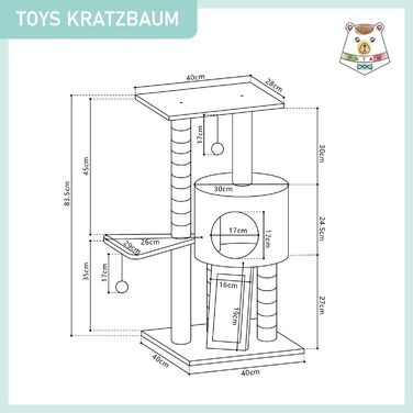 Дряпалка для котів PATAM з натурального сизалю, з котячою печерою та рампою, посилена основа, легка збірка - висота 83,5 см, іграшки Беж (Беж)