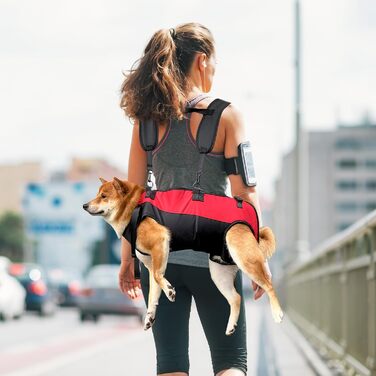 PETCUTE Рюкзак-переноска для собак, жилет-рюкзак для великих собак, повний жилет з ручкою, регульований рюкзак для собак з артритом, старих собак, з проблемами суглобів, чорний+червоний, 7.5-15 кг