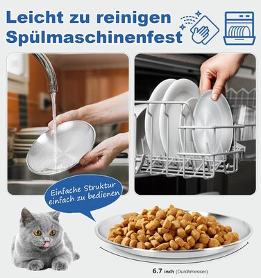 Набори мисок для котів 4 шт. з нержавіючої сталі, проти ковзання, для вологого та сухого корму, 17 см, без зачепів для вусів