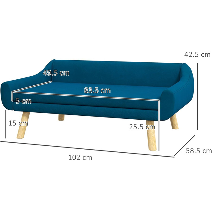 Диван для собак PawHut з м'яким подушкою, лежанка для тварин з дерев'яним каркасом, знімний та пральний чохол, для середніх та великих собак, блакитний