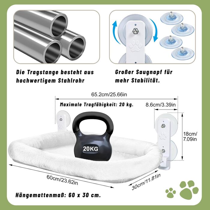 Лежанка для котів Casgee на вікно 60x30 см, гамак для котів з міцними присосками, лежанка для котів на вікно, складане котяче ліжко на вікно, лежанка для котів на підвіконня до 20 кг, гамак для котів на вікно, бежевий котячий лежак XL бежевий