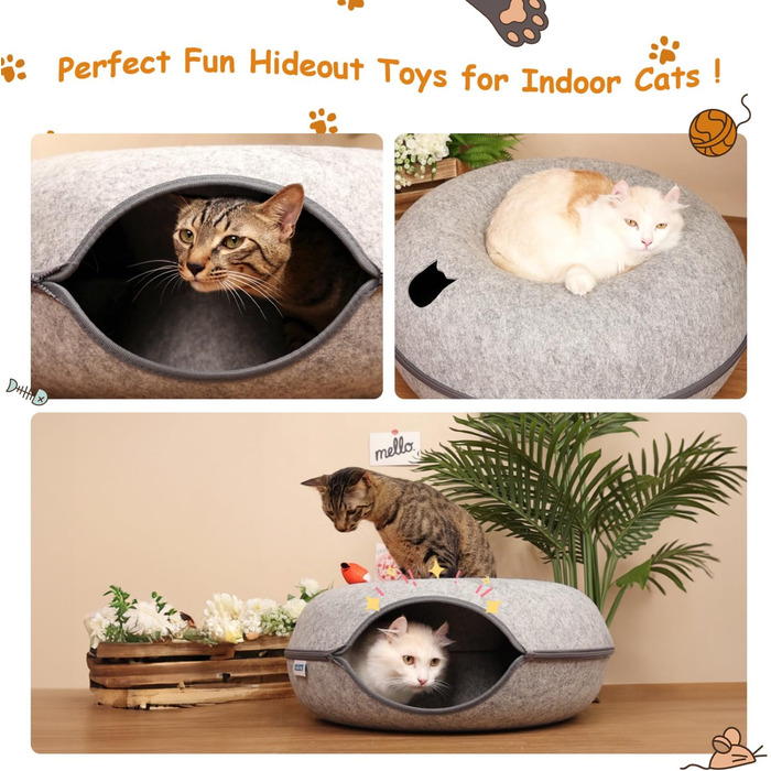 Кішка Будиночок-Туннель Nobleza з Фетру, Сірий, 60x60x26 см