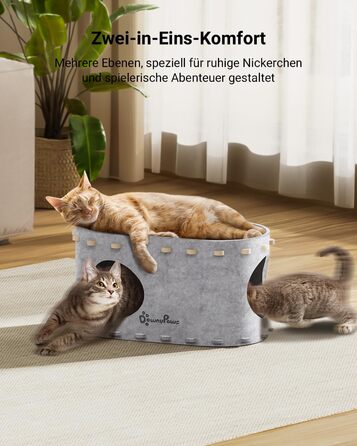 Кігтеточка-будиночок для котів DownyPaws з фетру, 2-ярусна, 50x33x50 см, для ігор та відпочинку, теплий дизайн, захист кігтів, білий