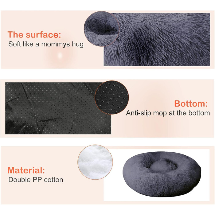 OKPOW Кругле ліжко для собак та котів: м'яке, антистресове, Ø60 см, темно-сірий (M)