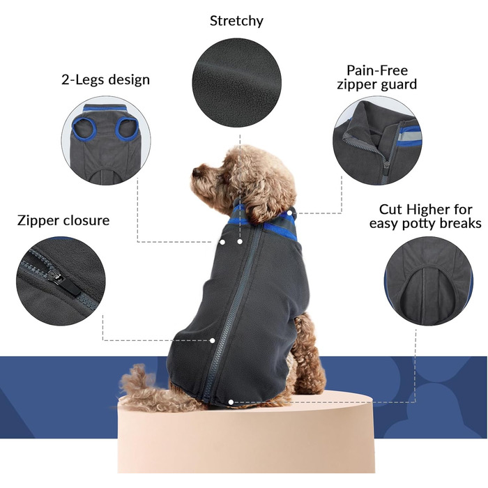 Пуловер для собак великих порід, тепла куртка з флісу, зимовий костюм для дому та вулиці (сірий, 2XL) XXL сірий