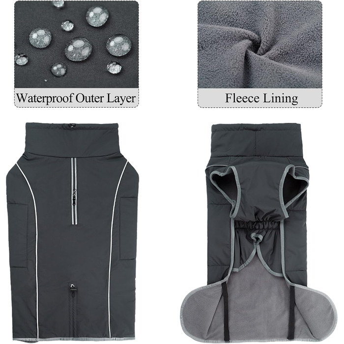 Теплий водонепроникний зимовий пуловер для собак: флісова куртка з блискавкою та світловідбиваючими елементами (сірий)
