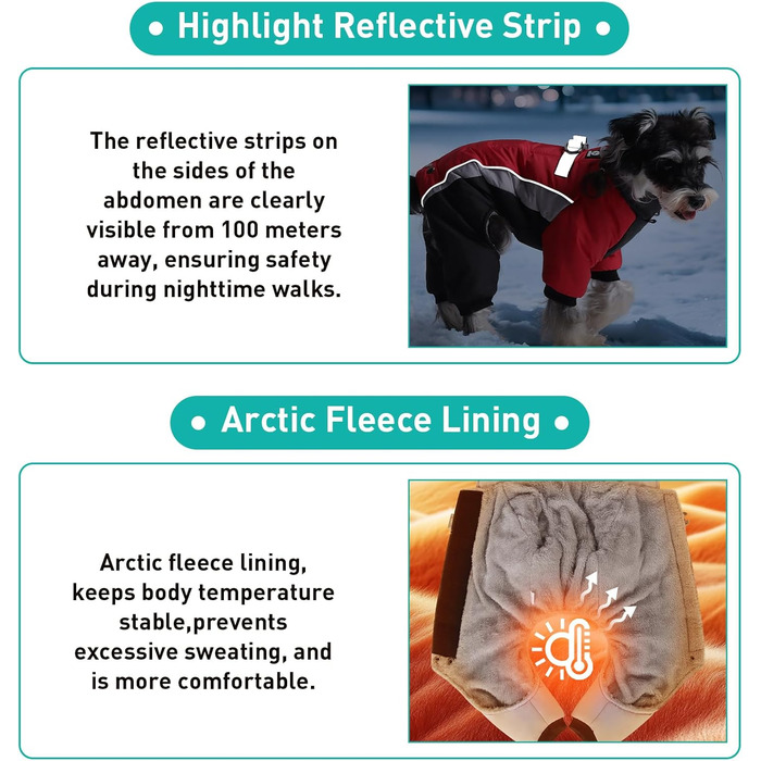 Зимовий теплий куртка для собак, водонепроникний комбінезон на 4 лапи з D-початком та світловідбиваючими смугами (Чорний/Сірий, M)