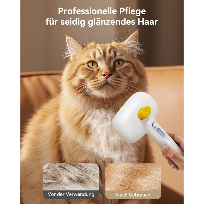 Щітка для котів ROJECO з парою, багатофункціональна, 3-в-1 проти підшерстка та ковтунів, 3 режими розпилення, самоочищення, для довгошерстих та короткошерстих котів та собак, білий колір