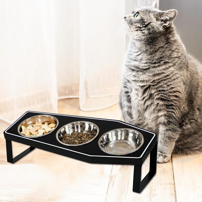 Підвищені миски для котів OPELETNNT, набір 3 шт. з бамбуковим підносом, нержавіюча сталь, антиковзкий стійкий, для дому