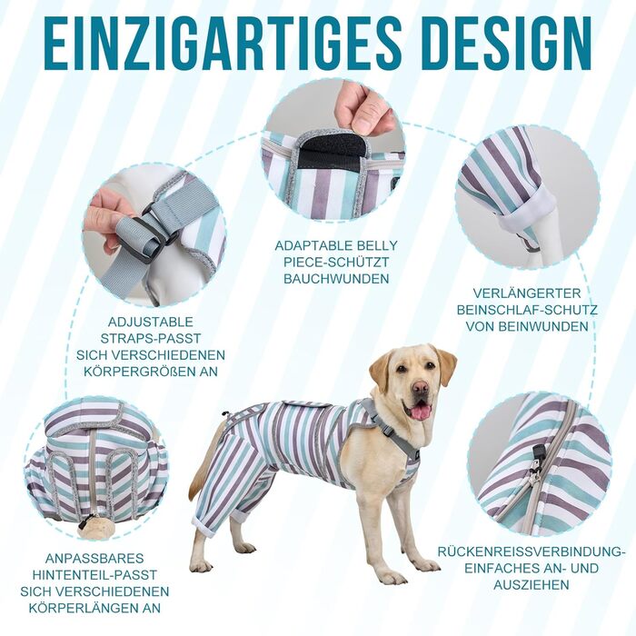 Комбінезон для собак після операції, дихаючий, для задніх лап, синій, XS (довжина спини 27-32 см, довжина лап 15 см)