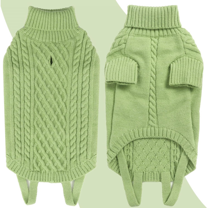 Пуловер для собак на Різдво - теплий собачий светр, маленькі породи, водолазка з отвором для повідка, різдвяний пуловер для чихуахуа, рейнхаунд, котів (S) S(Обхват грудей 40см, довжина спини 28см) (3XL(Обхват грудей 80см, довжина спини 60см), Трава, Зелен