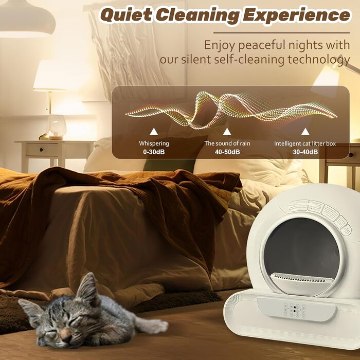 Автоматичний лоток для котів великого розміру з самоочищенням, 65л + 9л, з керуванням через додаток, низький вхід, видалення запаху, для кількох котів