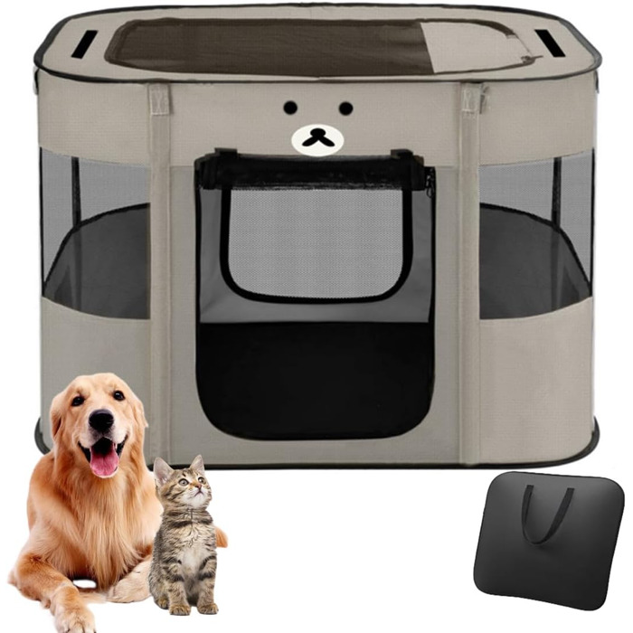 Клітка-будка для собак та котів, 90x70x60 см, сіра, розкладний вольєр для тварин