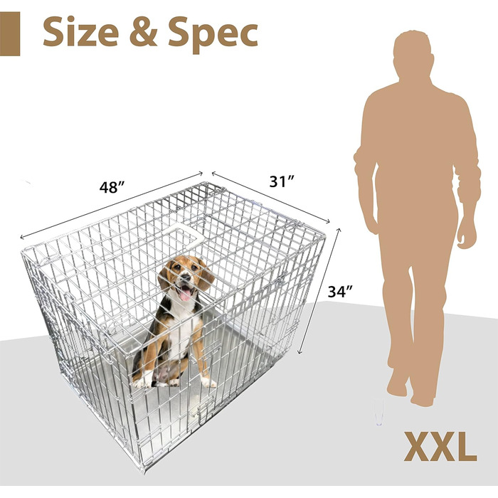 Клітка для собак Ellie-Bo, велика, 91 см, розкладна, з 2 дверима, з металевою мискою, стійкою до кусання (122 x 79 x 86 см, срібна)