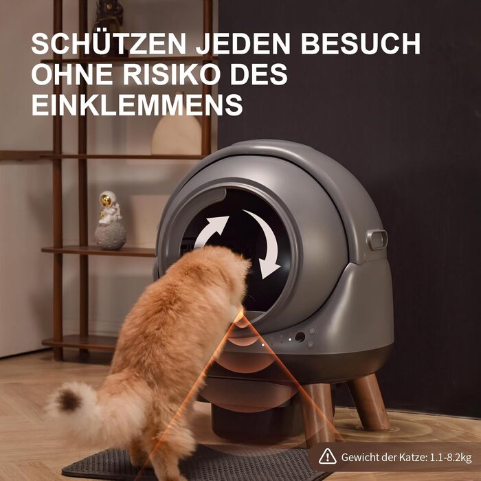 Автоматичний лоток для котів ELS PET з самоочищенням, захистом від розльоту, керуванням через додаток, без запаху, з килимком для котячого туалету та пакетами для сміття (чорний та сірий)