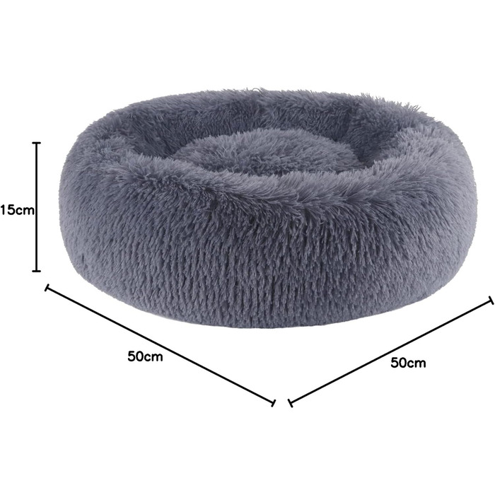 Кругле ліжко для собак та котів BVAGSS: м'яке, пухнасте, зручне, 50 см, сірий колір