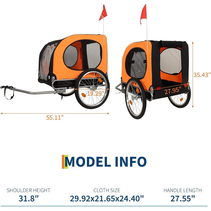 Велика переноска для собак - 40 кг - велотримач для тварин - Оксфорд, складаний, універсальний кріплення, неслизьке покриття та прапор безпеки