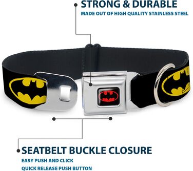 Нашийник для собак Buckle Down з пряжкою-ременем безпеки, Batman, ширина 2,5 см, на шию 38-66 см, розмір L