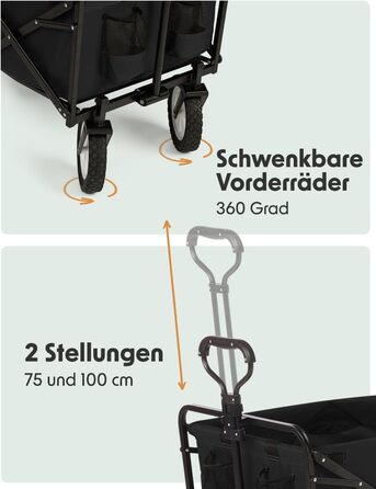 LifeGoods Фарбована візок-тачка, складаний садовий/пляжний візок, чорний – 98x45 см, 94L