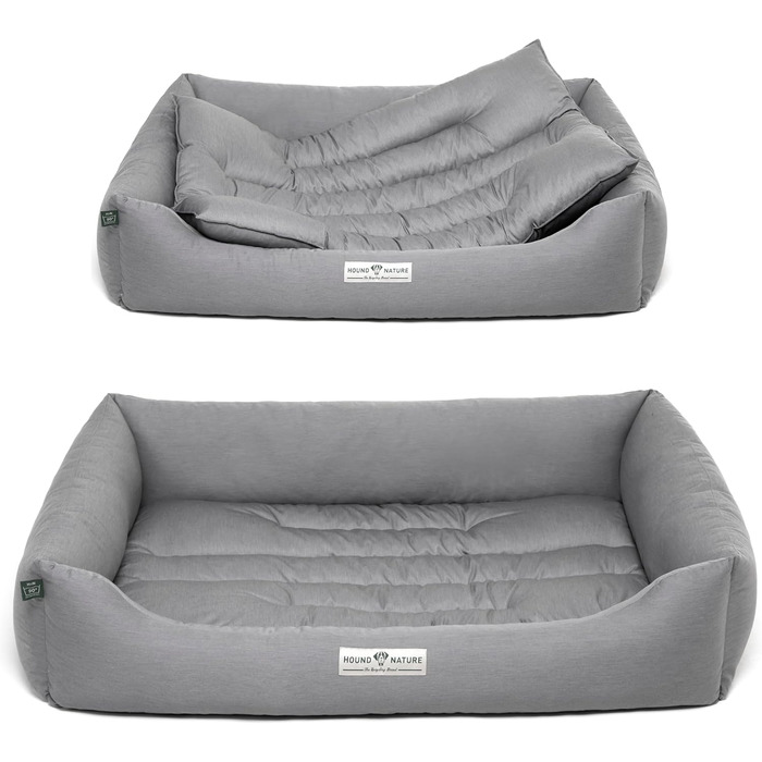 Ортопедичне екологічне ліжко для собак HOUND & NATURE Bern XXL 125x95 см, м'яке, світло-сіре, для великих порід, двостороння подушка, знімний чохол, пране