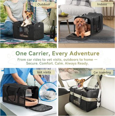 Транспортна сумка для кота та собаки Petsfit, чорна: зручна переноска з м'якими подушками