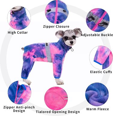 Піжама для собак з полярного флісу, тепла куртка та светр для маленьких та середніх собак, зимовий одяг для чотирилапих (X-Small, Батик-фіолетовий)