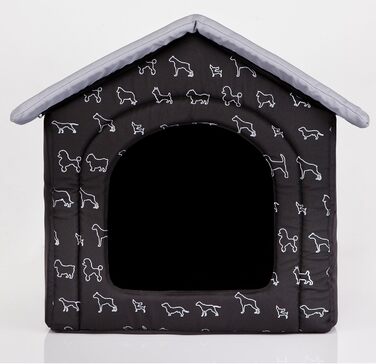 Лежак-будка для собак Millybo R2, 44x38 см, чорний з малюнком, будиночок для домашніх тварин